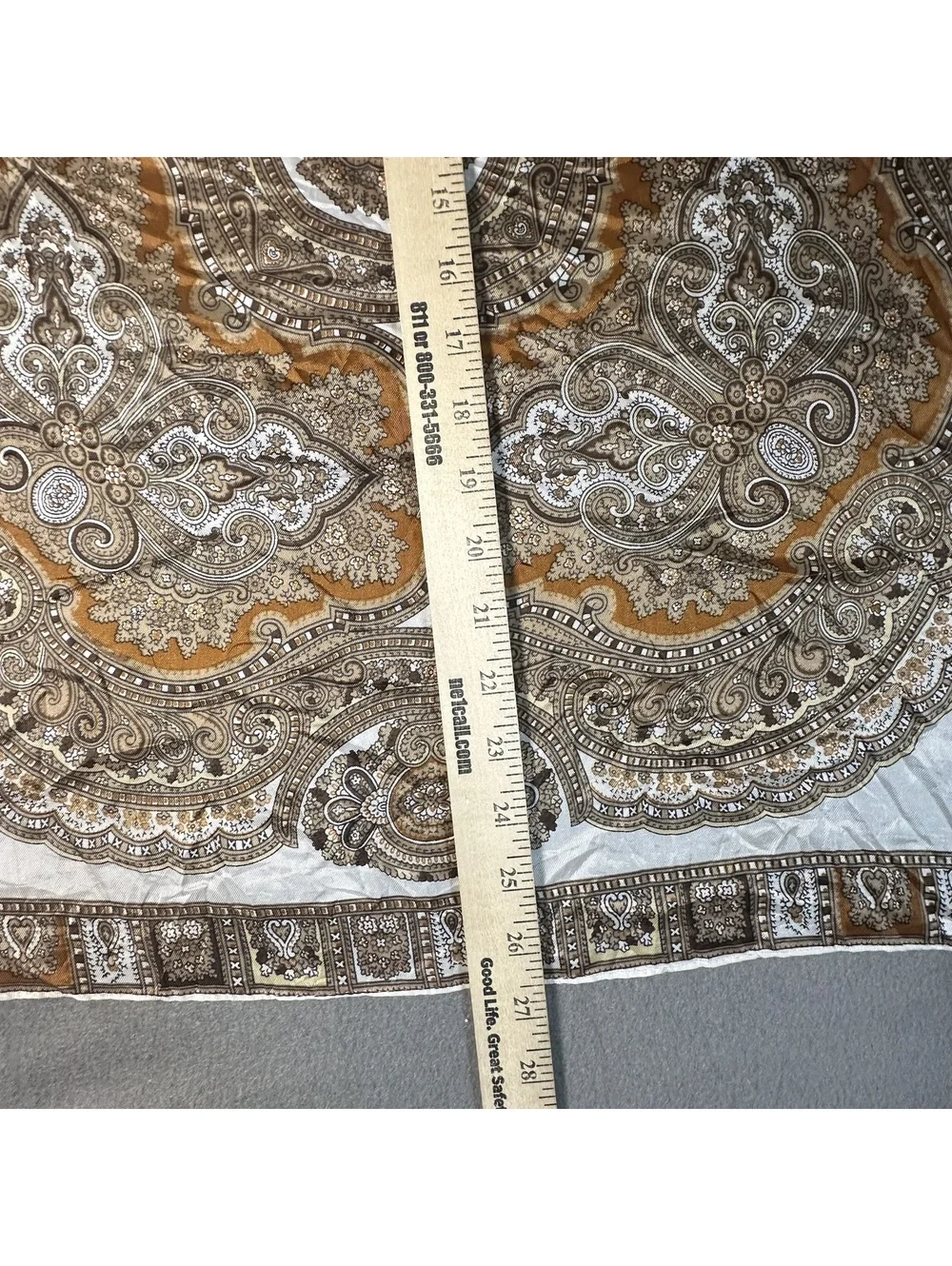 Vintage Square Mandala Pattern Silky Scarf in Cream and Brown